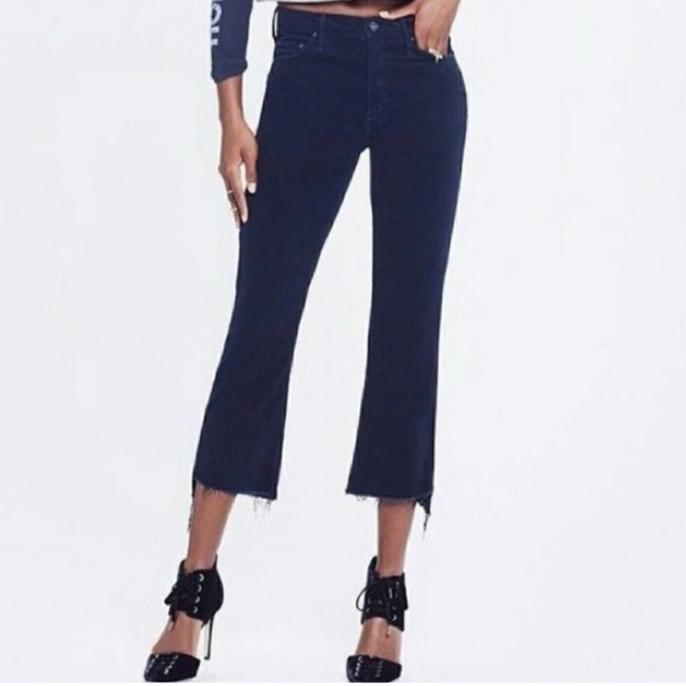 MOTHER Jean Corduroy Pants Insider Step Crop Fray Navy Blue Size 24